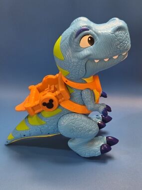 Blue Dinosaur Ride-On Toy with Orange Harness